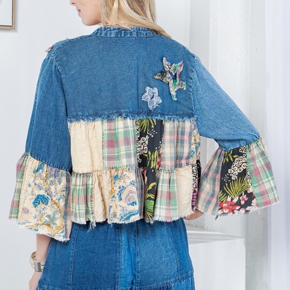 NWT Floral Patchwork Denim Jacket - Picture 4 of 6